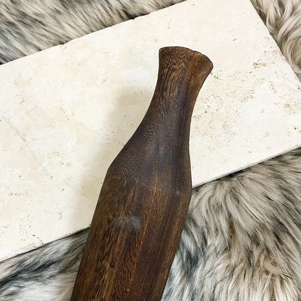 Charred Paulownia Wood Bottle Bud Vase Dark Brown Espresso Walnut Decor Natural